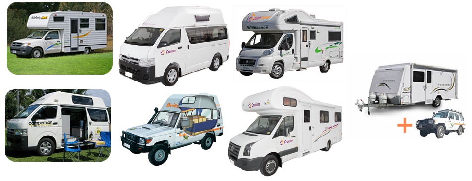 Choice of Campervan Hire from 2 berth upto 6 berth including 4WD Rentals